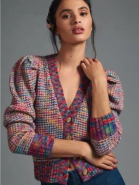 Anthropologie Design History Spacedye Cardigan Puff Sleeve Sweater